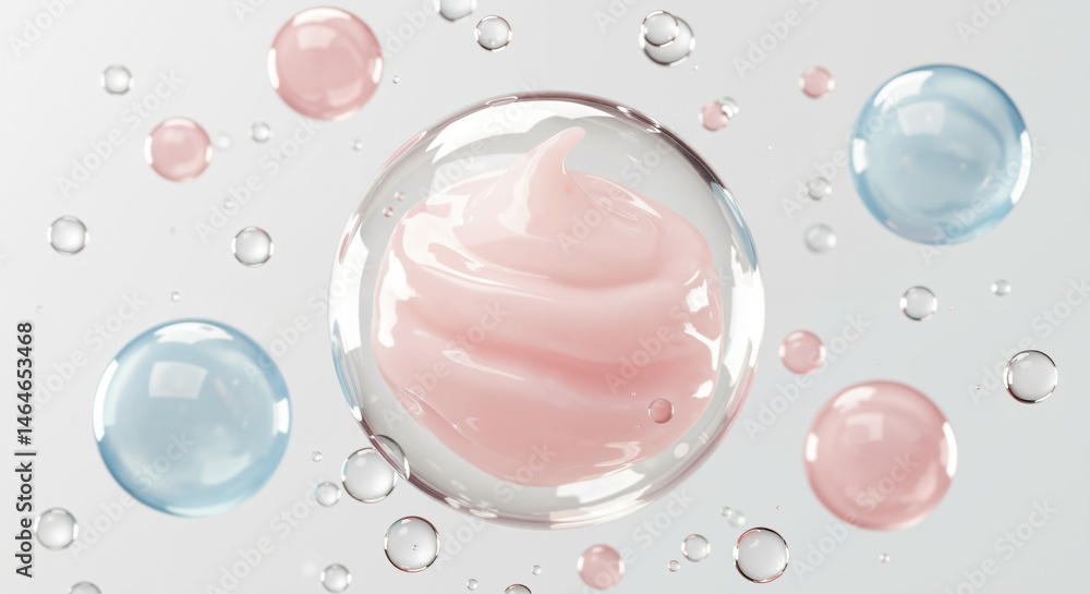 Poster a delicate arrangement of colorful bubbles featuring creamy textures and soft hues in a light and ai