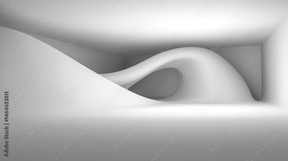 Poster abstract white three dimensional shapes flowing curves and minimalist design