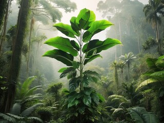 "Serene River Flowing Through Lush Tropical Jungle Vegetation"