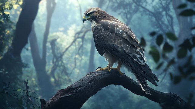 A hawk resting on a tree branch