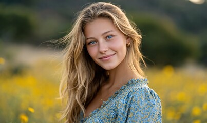 Naklejka premium Teenage girl portrait in a field