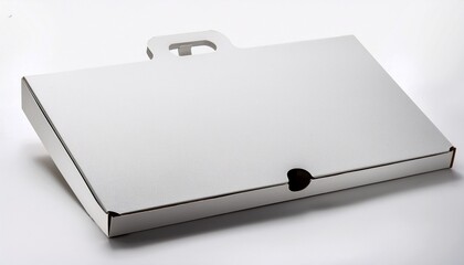 minimalist white carton box mockup for laptop packaging with handle on white background