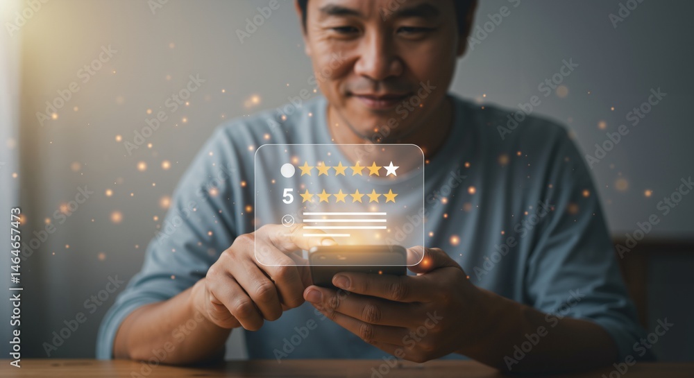 Poster engaged user experiencing digital reviews on a smartphone: exploring the intersection of technology,