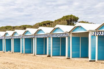 Beach cabins on the Lido Island in Venice, Italy