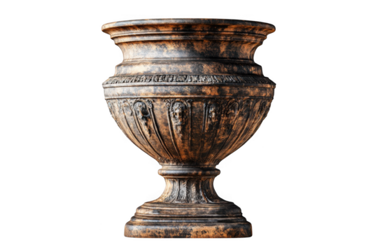 Ornate metal urn isolated on transparent background