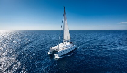 Fototapeta premium drone viwe yacht catamaran sailing on the sea with clear blue sky