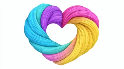 Colorful Heart Shape Made of Twisted Strands in Vibrant Shades of Blue, Pink, Yellow, and Purple