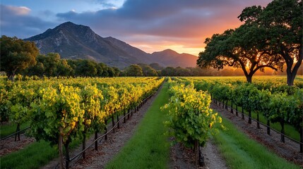 Naklejka premium Vineyard sunset landscape