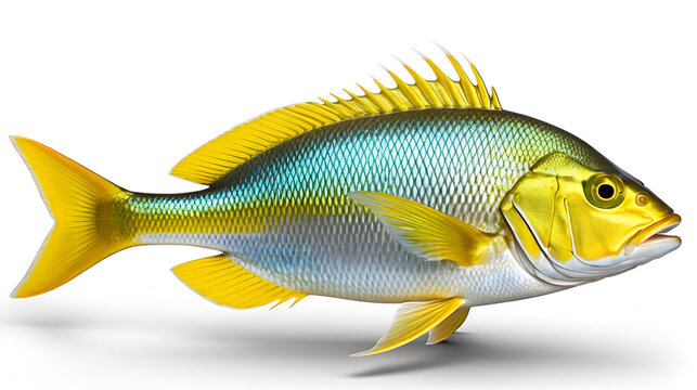 Isolated shimmering yellowtail snapper fish vibrant colors and detailed fins perfect for marine life concepts