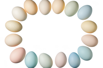 Colorful eggs arranged in a circle on transparent background