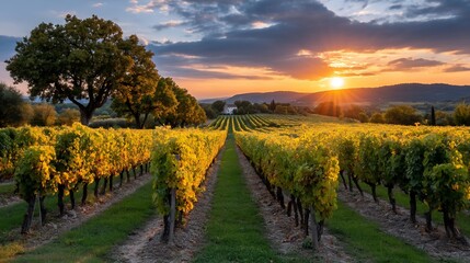 Naklejka premium Vineyard Sunset Landscape