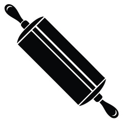 Kitchen essential a solid black rolling pin lays diagonally on a white backdrop