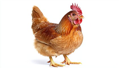 Fototapeta premium Brown Hen on White Background Studio Shot