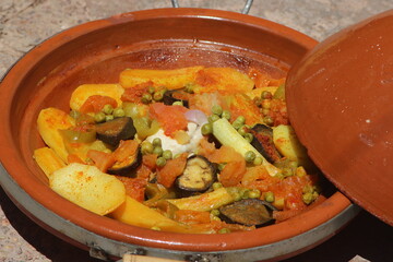 A close-up shot of a fresh tajine or tagine with vegetables	