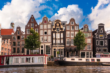 Amsterdam city, Netherlands. Typical Dutch houses on canal