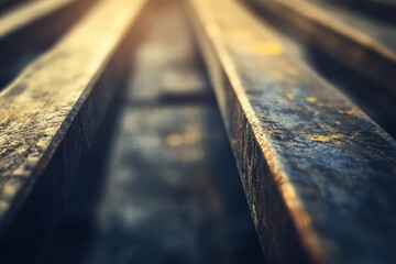 Close-up view of overlapping metal beams, showcasing textures and shadows.