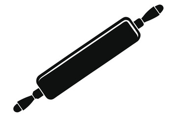 Single black rolling pin rests diagonally on a white seamless background