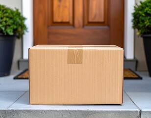 Cardboard Delivery Box on Doorstep – Realistic Home Delivery, Close-Up