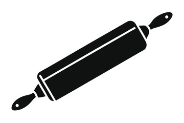 Solid black rolling pin stands diagonally against a crisp, pure white transparent background