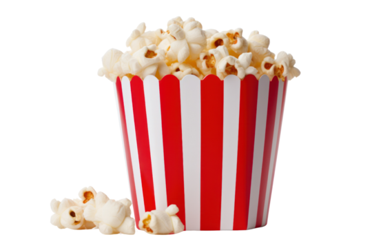 Popcorn Delight: A classic popcorn container overflowing with fluffy, freshly popped popcorn, a delicious treat.