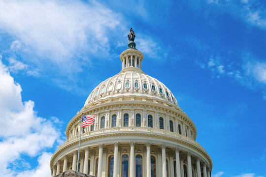 Fototapeta View of the dome of the U.S. Capitol against a blue sky in Washington, D.C.