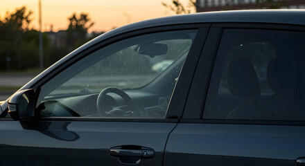 Fototapeta premium Sunset Drive Dark Tinted Windows Luxury Car Evening Commute Modern Vehicle Transportation