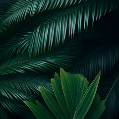closeup nature view of green leaf and palms background. Flat lay, dark nature concept, tropical leaf 14