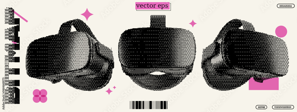 Poster exploring the digital frontier with vr glasses in a unique dada-inspired design