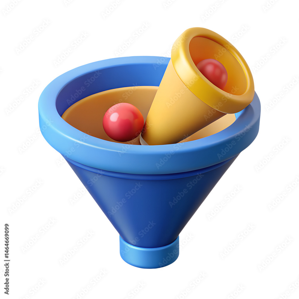 Poster 3d rendered illustration of a business conversion funnel with a high quality rendering icon on white