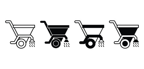 Fertilizer Spreader Icons Black and White Illustrations of Agricultural Equipment Vector Design