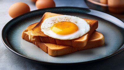 a plate of toast with a fried egg on top