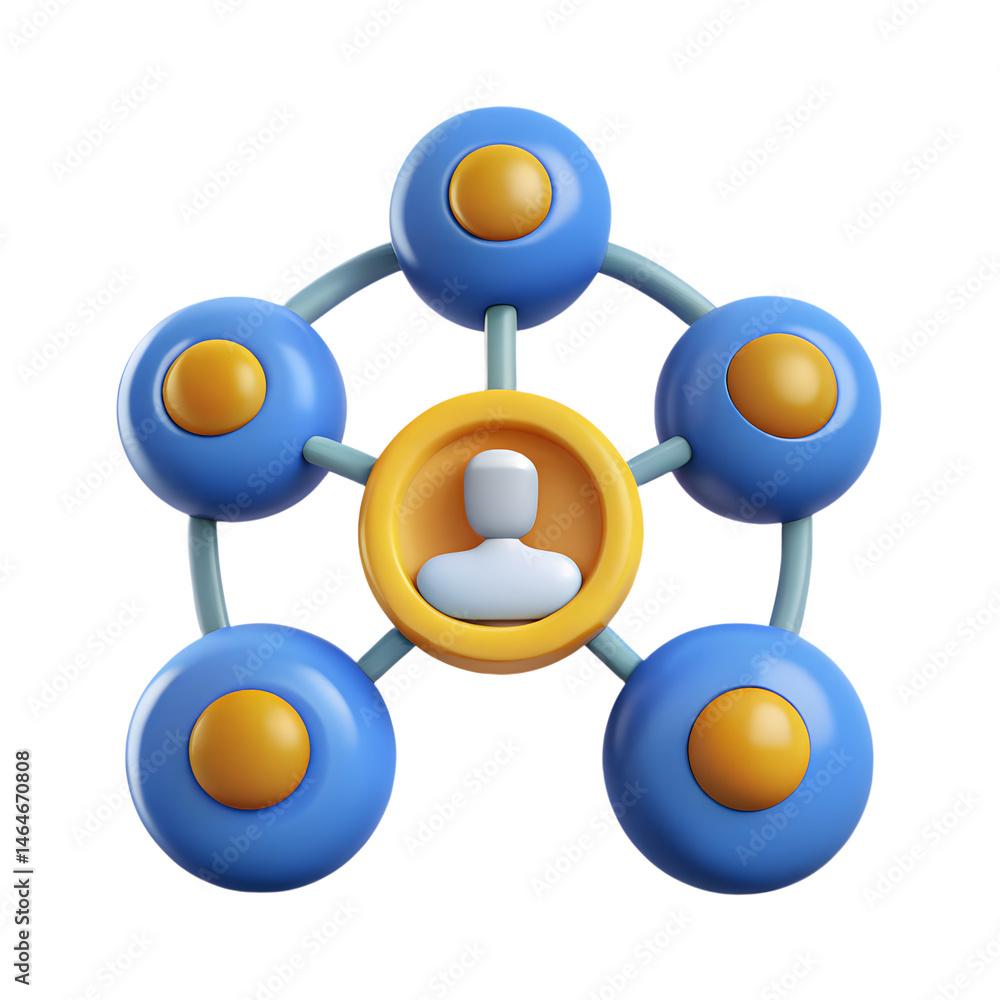 Poster a visually appealing high quality 3d rendering icon depicting a central human figure connected to fi