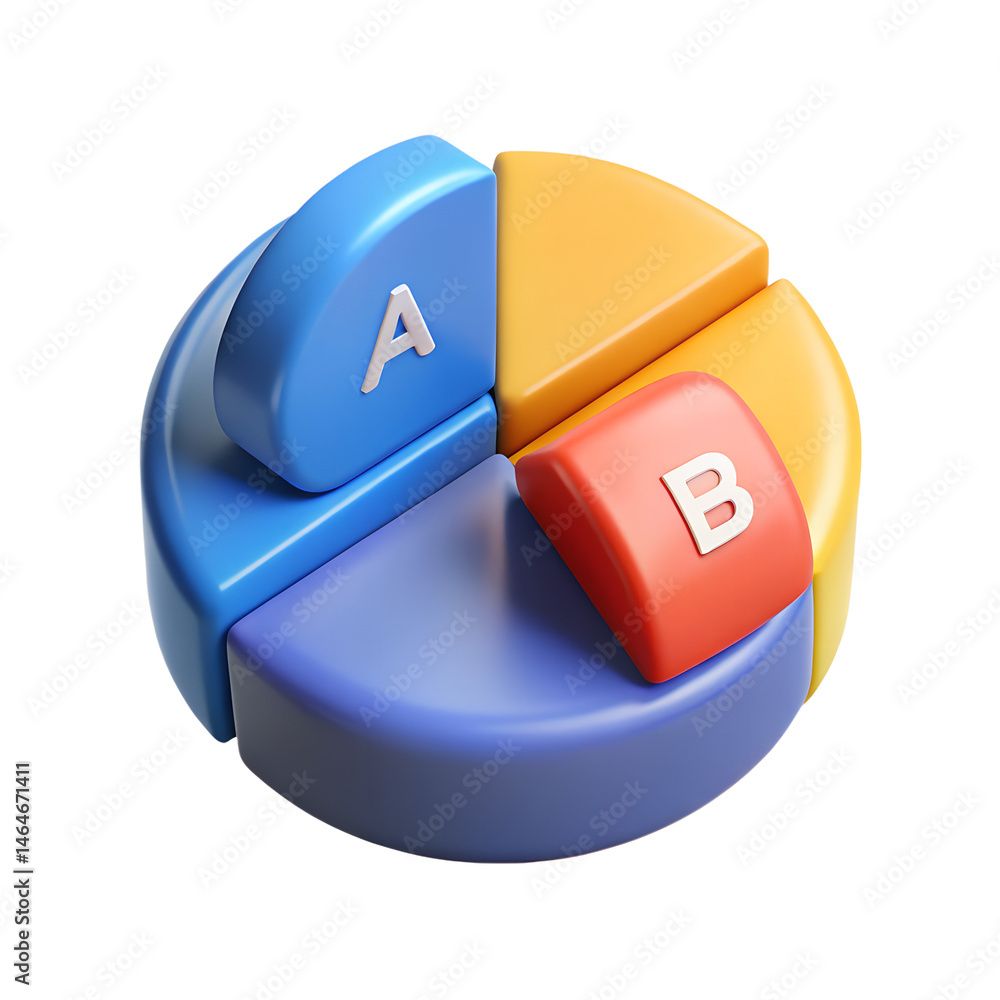 Aufkleber colorful 3d rendered pie chart diagram with sections labeled a and b illustrating business data anal