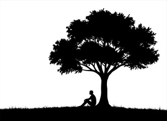 Silhouette of Person Sitting Underneath a Tree
