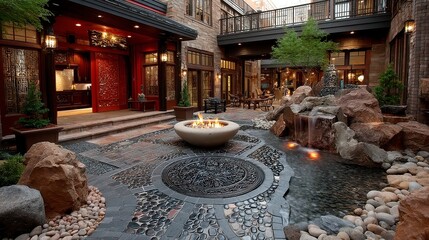 Serene Zen Garden Walkway, an Asian-inspired stone path featuring intricate cobblestone mosaics, invites tranquility and harmony into outdoor spaces with its elegant design.