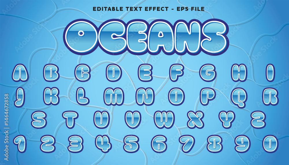 Aufkleber oceans editable text and alphabet effect with modern background