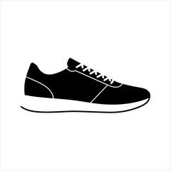 Stylish Running Shoe Icon Black and White Sneaker Silhouette Illustration