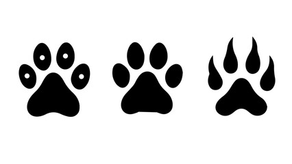 Fototapeta premium Various Animal Paw Print Vector Illustrations – Collection of Footprint Icons and Silhouettes