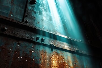 Rusty metal beams bathed in vibrant light.