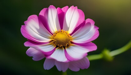 Obraz premium beautiful pink and white flower with a yellow center is the main focus of the image