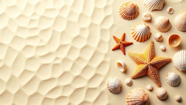 Seashells and Starfish on a Pristine Beach