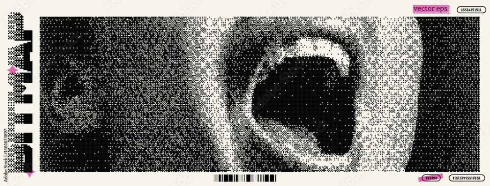 Poster dynamic expression of emotion through pixel art influenced by dadaism and y2k aesthetics in a visual