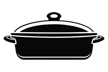 Detailed outline showcases a black pot with a lid and handles