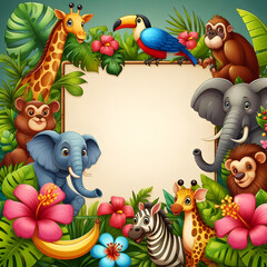 Tropical wildlife  frame animal illustration 1