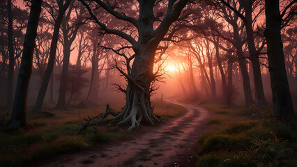 sunset in the forest