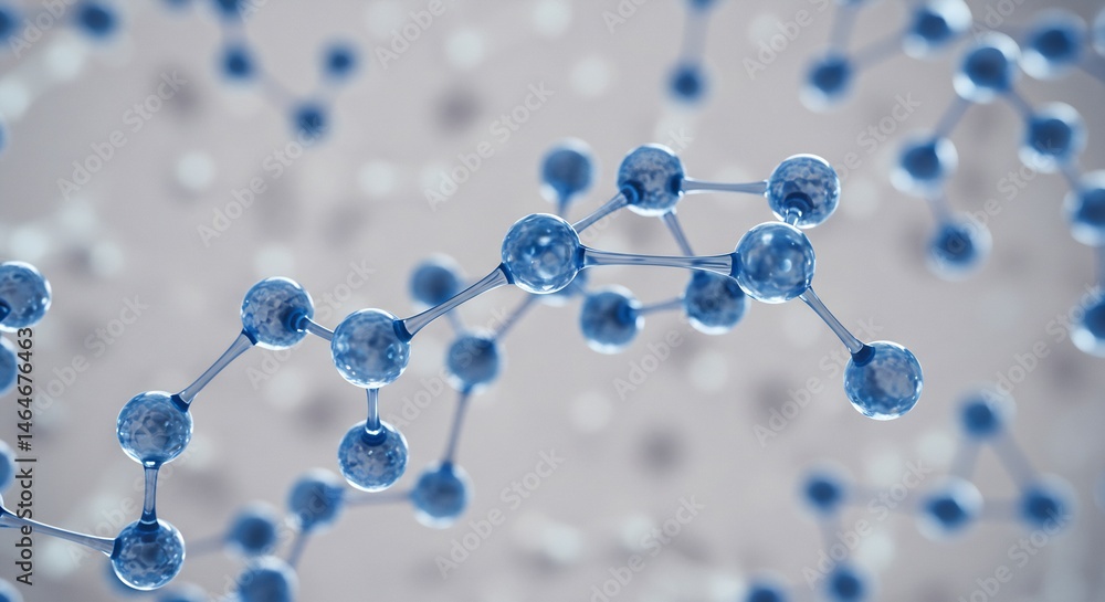 Aufkleber microscopic 3d render of molecular structure: interconnected atoms and bonds in science and technolo