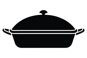 A black silhouette of cookware with a lid shows a classic kitchen utensil