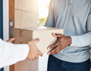 Courier Delivering Cardboard Box – Realistic Home Delivery, Close-Up