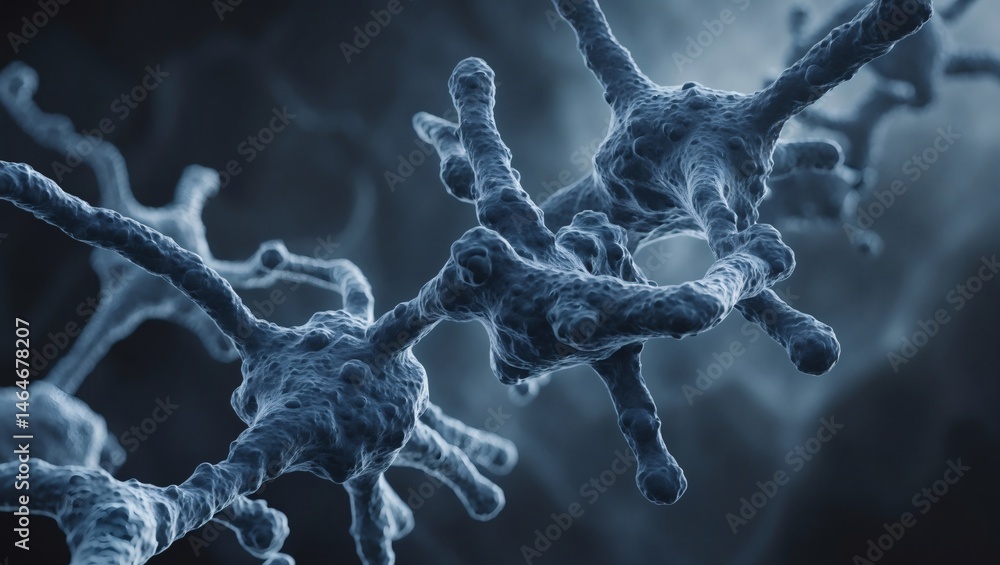 Poster intricate neuron cells in a dark blue artistic background. depicting the complex network of the brai