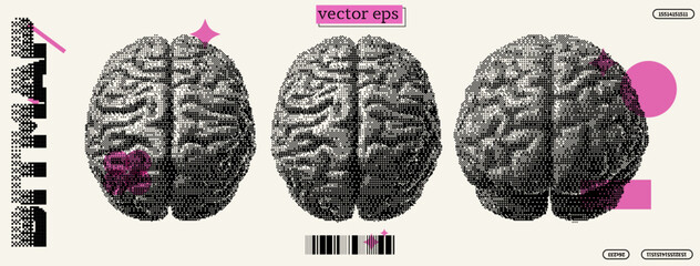 Fototapeta na wymiar Detailed exploration of pixelated brain art showcasing dadaism influences in a modern style